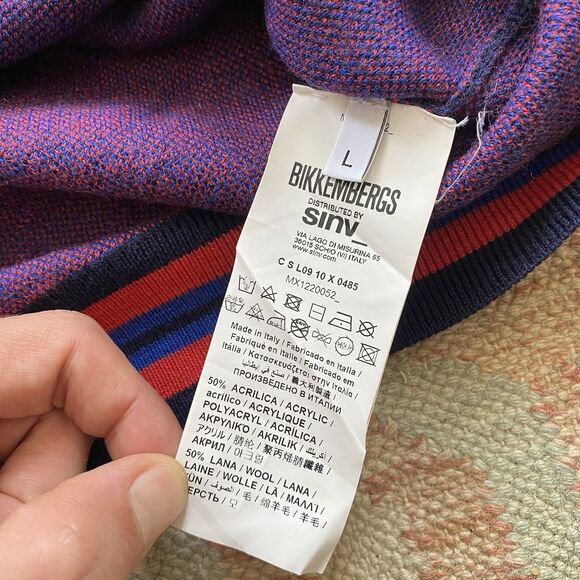 Bikkembergs Wool Blend Hoodie Sweatshirt Large Blue Track Stripe Hooded - Picture 6 of 6
